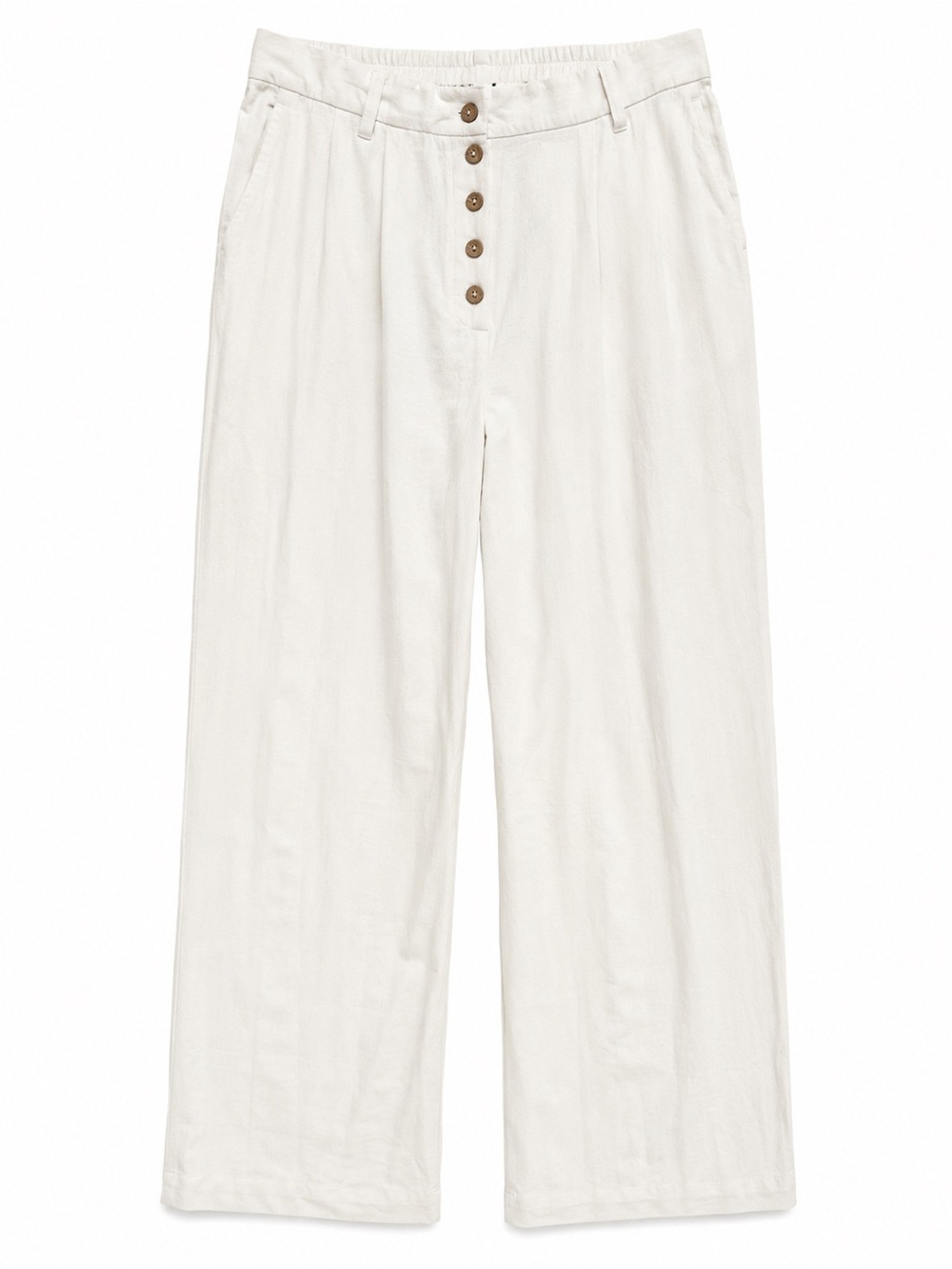High-Rise Wide-Leg Pants with Button Front — Off-White
